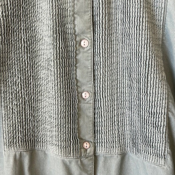 J. Jill Petite MP Teal Blue Corduroy Pintuck Button Up Shirt Blouse Cotton - Picture 7 of 12